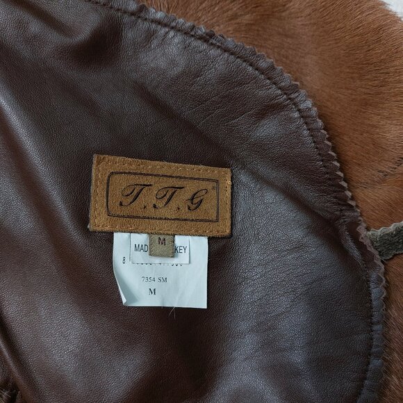 Vintage J.J.G Men's Pony Calfskin Leather Coat Jacket in a light Brown Tan M - Picture 11 of 13
